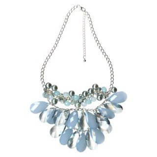 Womens Frontal Multi Bead Drop Necklace/Silver/Pale Blue