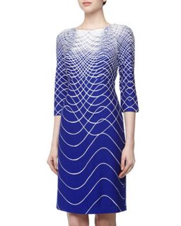 Sound Wave Print Stretch Jersey Dress, Royal/Ivory
