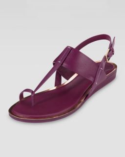 Womens Pelham Flat Leather Sandal, Winery   Cole Haan