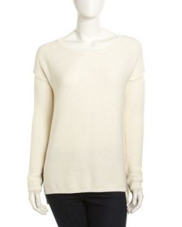 Cotton Cashmere Long Sleeve Sweater, Cream