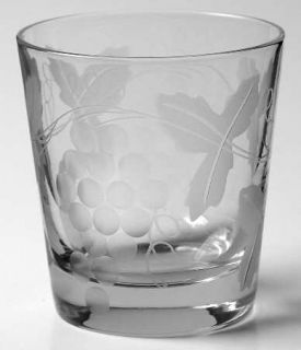 Unknown Crystal Unk1288 8 Oz Flat Tumbler   Cut Grapes, Frosted Leaves,Cut Foot