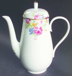 Mikasa Rosemead Coffee Pot & Lid, Fine China Dinnerware   Fuscia Band,Multiflora