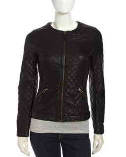 Quilted Faux Leather Zip Jacket, Black