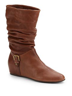 Rugiero Scrunched Leather Boots/Goldtone   Brown