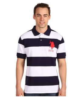U.S. Polo Assn 2 Color Wide Stripe Polo Mens Short Sleeve Knit (Navy)
