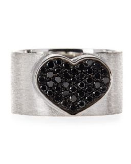 18 Karat White Gold Black Diamond Heart Ring, Size 8