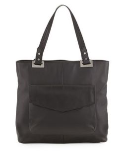 Abbey North South Leather Tote Bag, Black