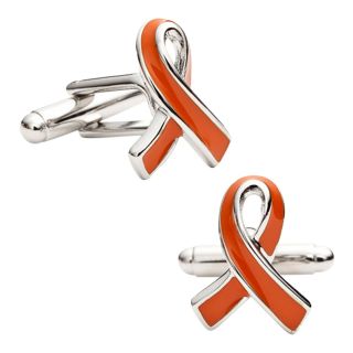 Leukemia Awareness Ribbon Cuff Links, Silver, Mens