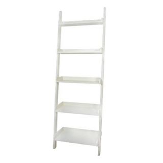 Wood Bookcase: Book case: 5 Tier Solid Wood Leaning Shelf   White