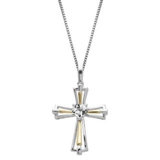 Sterling Silver and 14k Yellow Gold White Topaz Cross Pendant   18