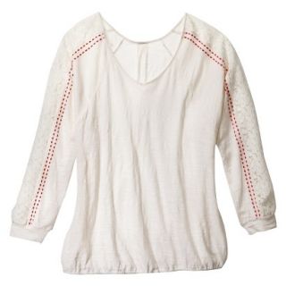 Womens Plus Size Long Sleeve Lace Top   Cream 3