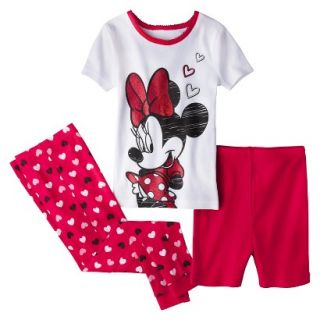 Disney Minnie Mouse Toddler Girls 3 Piece Pajama Set   Red 5T