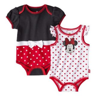 Disney Newborn Girls 2 Pack Minnie Mouse Bodysuit   Red 3 6 M