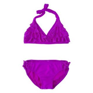 Girls 2 Piece Ruffled Bikini Swimsuit Set   Fuschia S