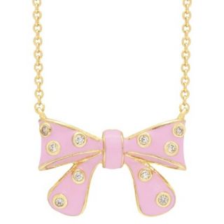 Lily Nily 18k Gold Overlay Pink Enamel and CZ Childrens Bow Pendant