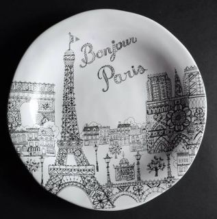 222 Fifth (PTS) Bonjour Paris Dinner Plate, Fine China Dinnerware   Black Paris