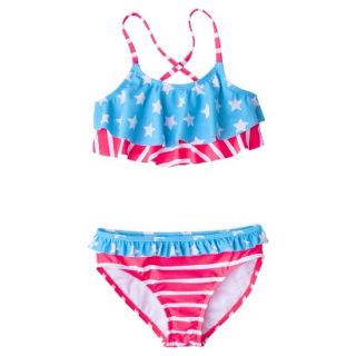 Girls 2 Piece Stars and Stripes Bikini Swimsuit Set   Blue/Red XS