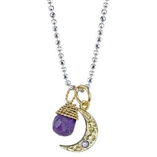 Gold Half Moon With Wrap Stone Necklace   Purple