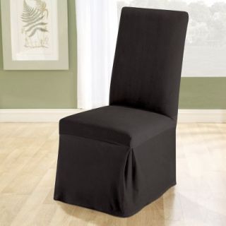 Sure Fit Stretch Pique Long Dining Room Chair Slipcover   Black