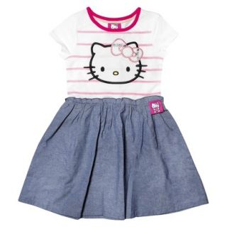Hello Kitty Infant Toddler Girls Short Sleeve Tunic Dress   White/Chambray 2T