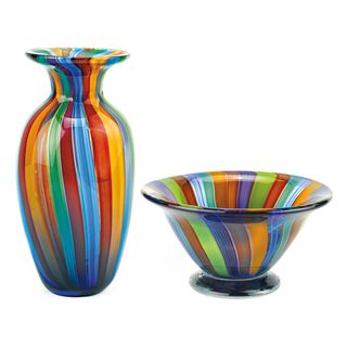 Badash Rainbow Collection Murano Style Vase And Bowl Set