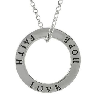 Sterling Silver Faith Hope Love Circle Necklace   Silver