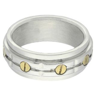 Stainless Steel Two Tone Mens Bolt Ring   Silver/Gold (Size 9)