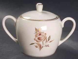 Pickard Brown Rose Sugar Bowl & Lid, Fine China Dinnerware   Brown Rose, Gold Le