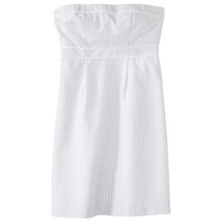 Merona Womens Seersucker Strapless Dress   Grey/White   14