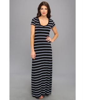 Splendid V Neck Striped Maxi Dress Womens Dress (Black)