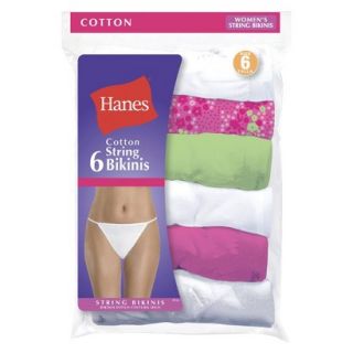 Hanes Womens 6 Pack String Bikini   Assorted 9