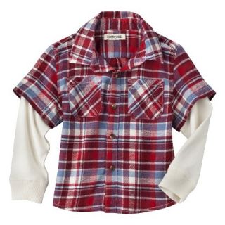 Cherokee Infant Toddler Boys 2 Fer Button Down Flannel Shirt   Maroon 5T