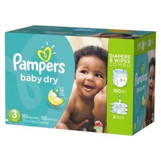 Pampers Baby Dry Diapers & Sensitive Wipes Combo Pack Size 3 (160 Count),