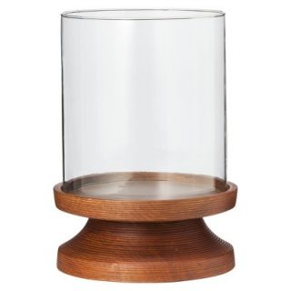 Smith & Hawken Wood and Glass Hurricane Candleholder 7.5x11
