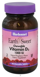 Bluebonnet Nutrition   Earth Sweet Chewable Vitamin D3 Natural Raspberry Flavor 1000 IU   90 Chewable Tablets