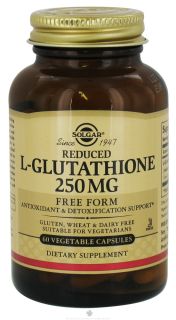Solgar   Reduced L Glutathione Free Form 250 mg.   60 Vegetarian Capsules