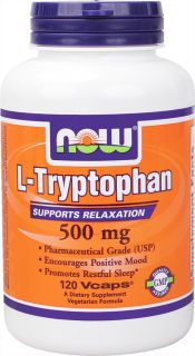 NOW Foods   L Tryptophan 500 mg.   120 Vegetarian Capsules