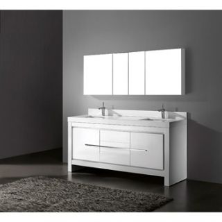 Madeli Vicenza 72 Double Bathroom Vanity with Quartzstone Top   Glossy White