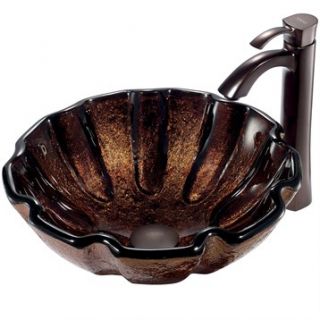 VIGO Walnut Shell Glass Vessel Sink and Faucet Set in Oil Rubbed Bronze