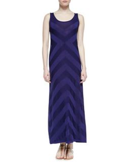 Womens Sleeveless Peaked Striped Summer Knit Maxi Dress, Navy/Purple   Tommy