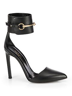 Gucci Ursula Leather Horsebit Pumps   Black