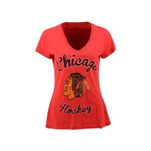Chicago Blackhawks NHL Womens Slub V Neck Hockey T Shirt
