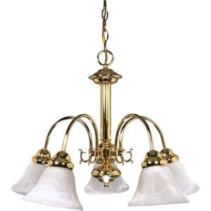 Glomar Ballerina 5 Light Polished Brass Chandelier with Alabaster Glass Bell Shades HD 185