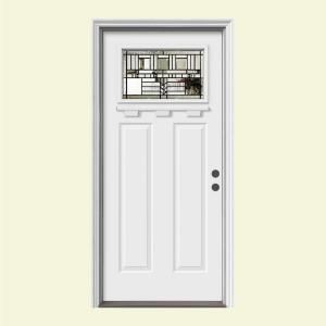 JELD WEN Premium Oak Park Craftsman Primed Steel Entry Door with Brickmold and Shelf N11694