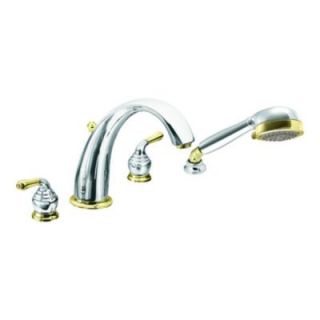 MOEN Monticello 2 Handle Roman Tub Faucet with Handshower in Chrome and Polished Brass (Valve not Included) T956CP