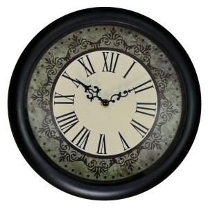 Home Decorators Collection 12 in. Brushed Black Ornate Roman Numeral Wall Clock 34440