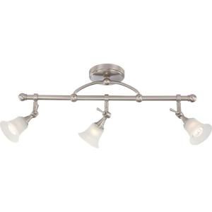 Glomar 3 Light Brushed Nickel Fixed Track Lighting Bar with Frosted Glass Shade and (3) 50 Watt Halogen Lamps Included HD 4154