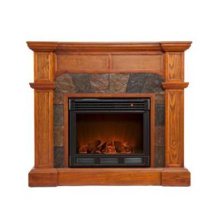 Southern Enterprises Cartwright 46 in. Convertible Electric Fireplace in Mission Oak with Faux Slate FA9285E