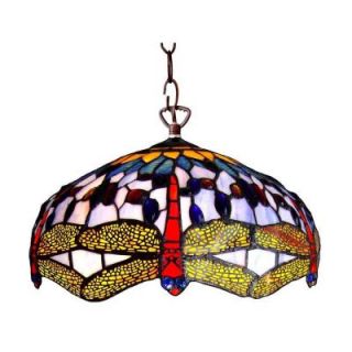 Chloe Lighting Tiffany Style Dragonfly 2 Light Stainless Steel Pendant Fixture with 18 in. Shade CH1049DB18 DH2