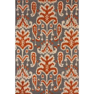 Nuloom Handmade Modern Ikat Grey Wool Rug (86 X 116)